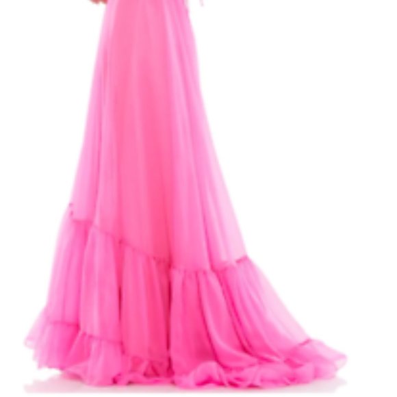 MAC DUGGAL 67911 ROSETTE CHIFFON CUTOUT WAIST HOT PINK GOWN sz 4 - Picture 6 of 8